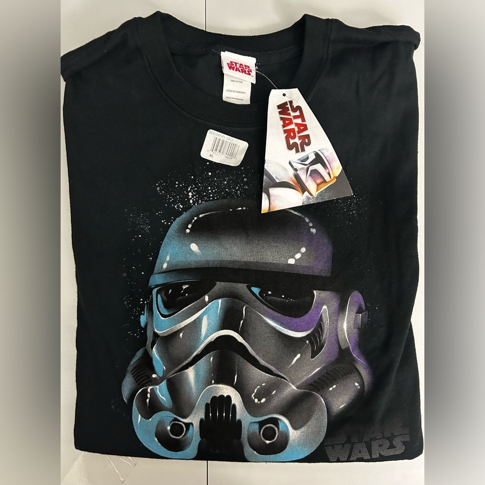 NWT Star Wars XL Short‎ Sleeve T-Shirt StormTrooper Helmet Y2K 90’s Black Cotton